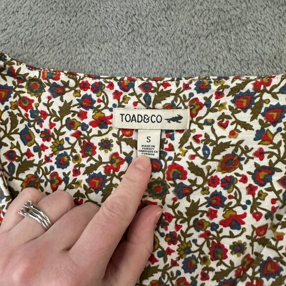 Toad & Co Floral V-Neck Shirt Women's SMALL Zip Pocket - Picture 3 of 6